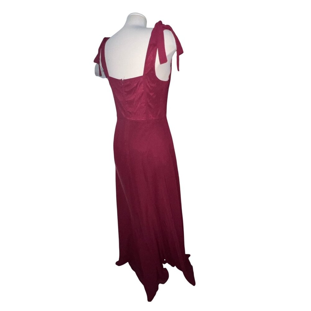 Lulus Summer Invite Wine Red Tie-Strap Tiered Maxi Dress Sz Medium Burgundy Red - Picture 3 of 12